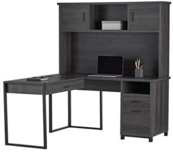 Realspace® DeJori 59"W L-Shape Corner Desk with Hutch, Charcoal