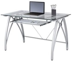Realspace® Vista 48" W Glass Computer Desk, Silver