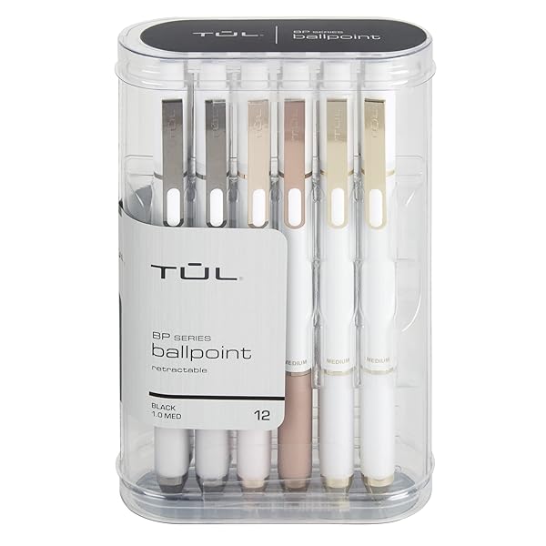 TUL-BP-Series-Retractable-Ballpoint-Pens-Medium-Point-10-mm-Pearl-White-Barrel-Black-Ink-Pack-Of-12-Pens-B07X127XPW
