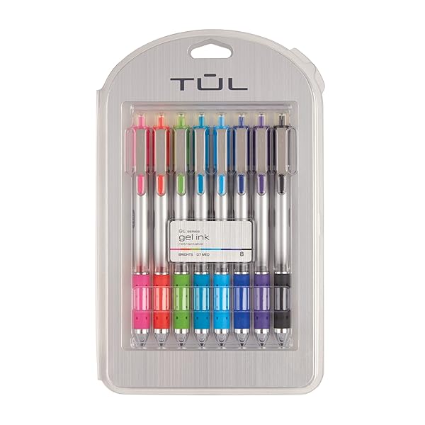 TUL-Retractable-Gel-Pens-Bullet-Point-07-mm-Gray-Barrel-Assorted-Bright-Ink-Colors-Pack-Of-8-B01N24M59A
